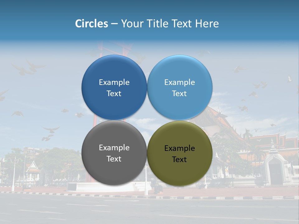 A Large Group Of Birds Flying Over A Building PowerPoint Template