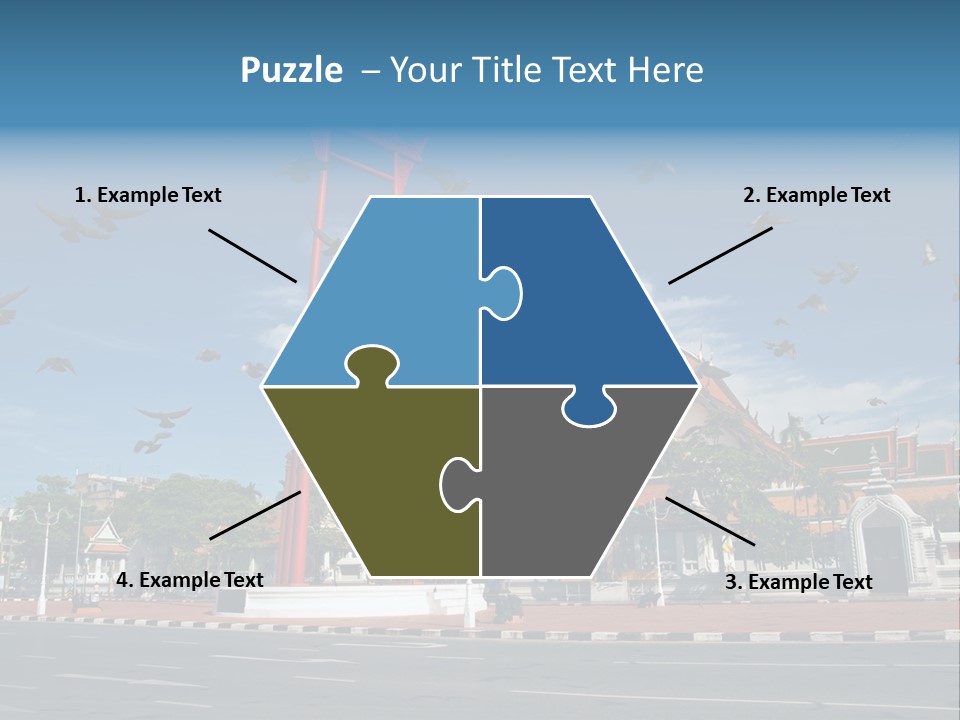 A Large Group Of Birds Flying Over A Building PowerPoint Template