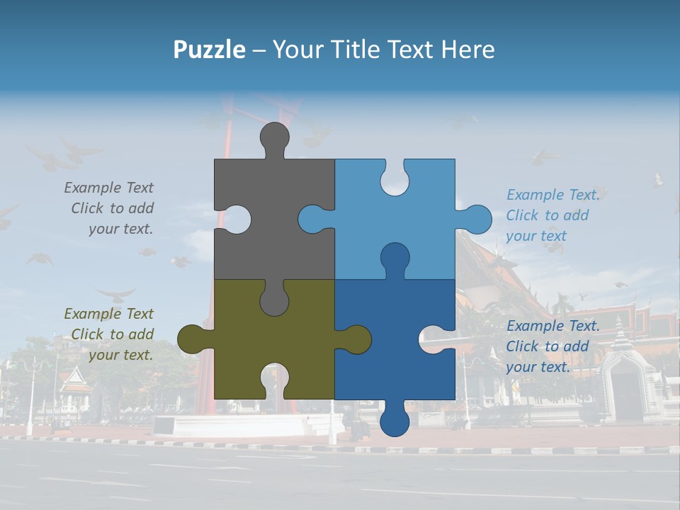 A Large Group Of Birds Flying Over A Building PowerPoint Template