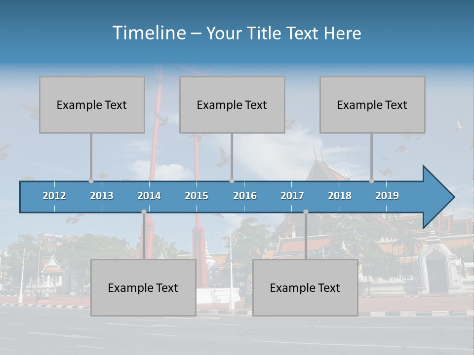 A Large Group Of Birds Flying Over A Building PowerPoint Template