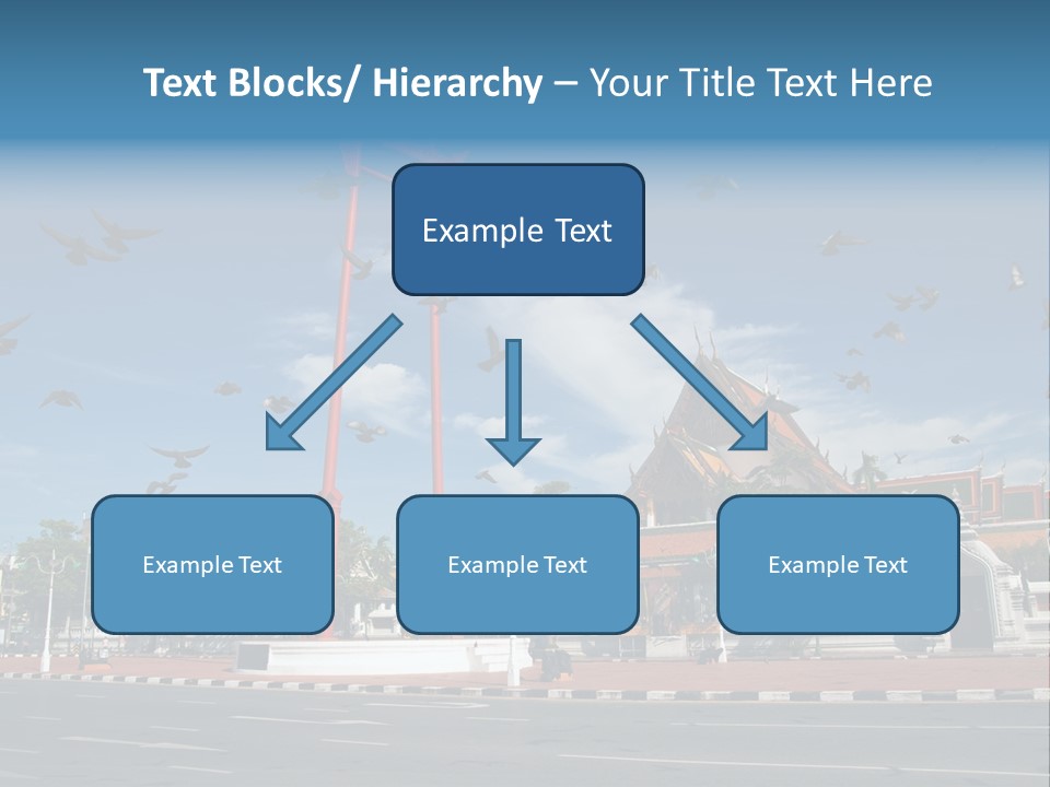 A Large Group Of Birds Flying Over A Building PowerPoint Template