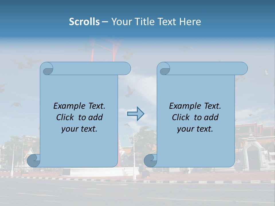 A Large Group Of Birds Flying Over A Building PowerPoint Template