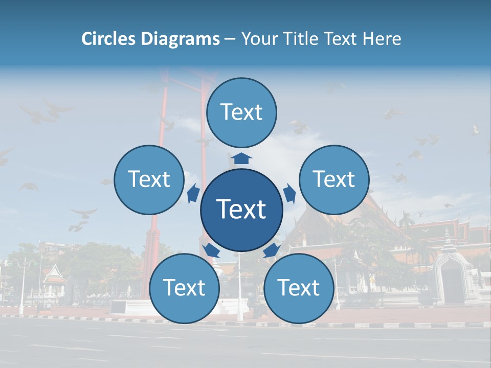 A Large Group Of Birds Flying Over A Building PowerPoint Template