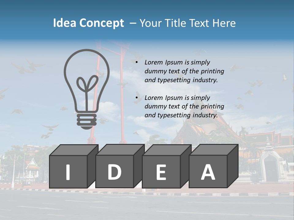 A Large Group Of Birds Flying Over A Building PowerPoint Template