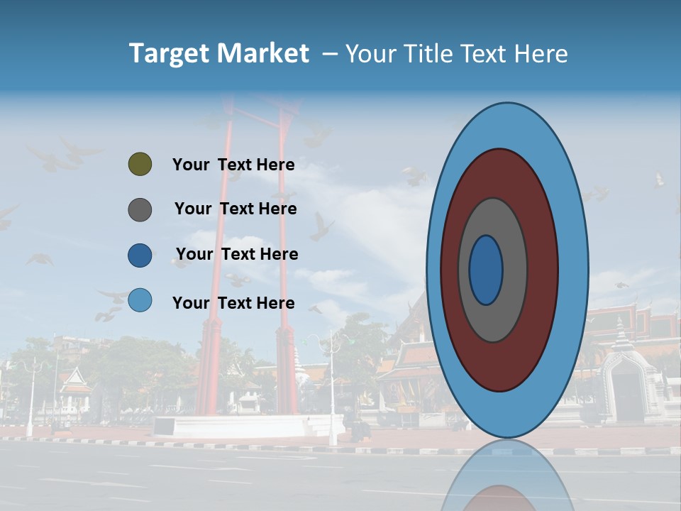 A Large Group Of Birds Flying Over A Building PowerPoint Template