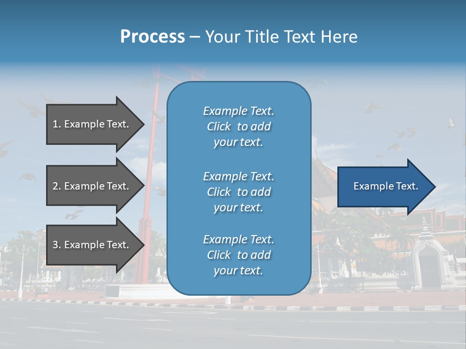 A Large Group Of Birds Flying Over A Building PowerPoint Template