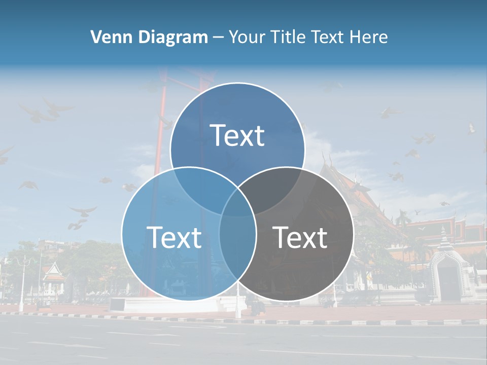 A Large Group Of Birds Flying Over A Building PowerPoint Template