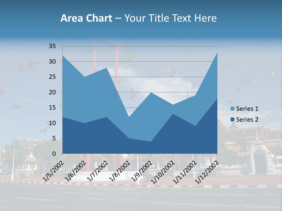 A Large Group Of Birds Flying Over A Building PowerPoint Template