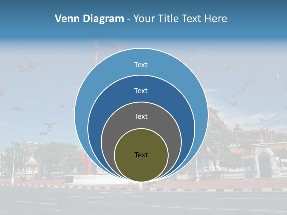 A Large Group Of Birds Flying Over A Building PowerPoint Template