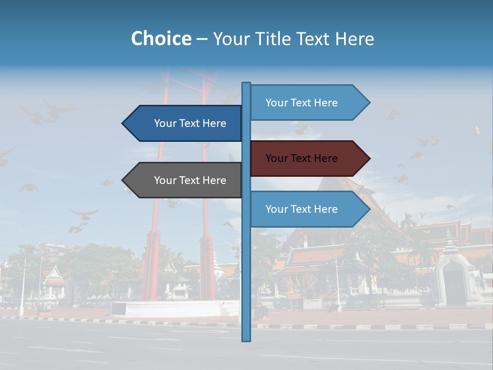 A Large Group Of Birds Flying Over A Building PowerPoint Template
