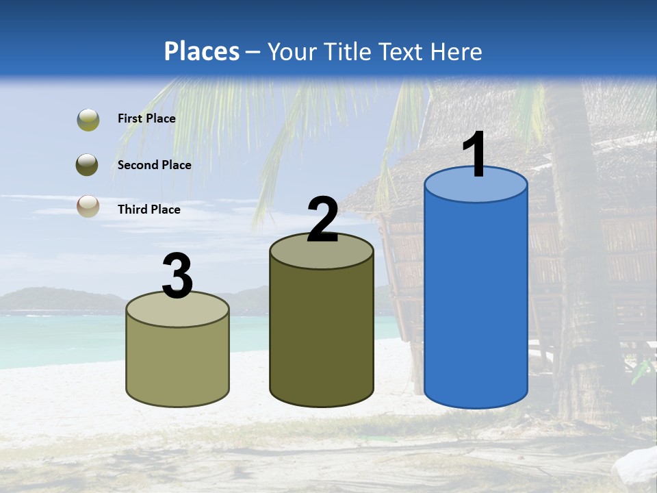 A Beach With A Hut And Palm Trees PowerPoint Template