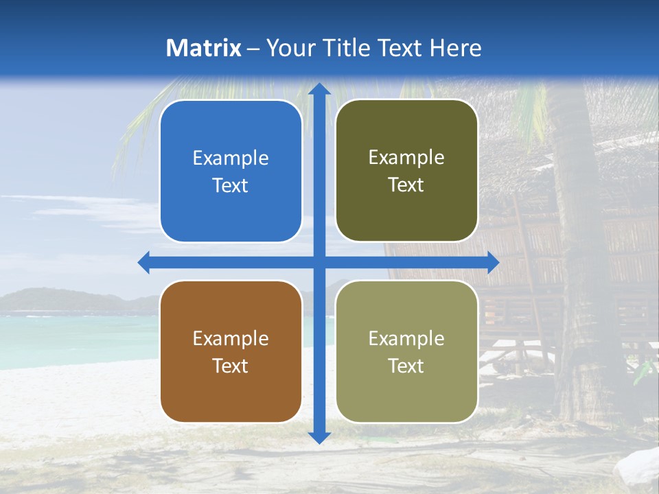 A Beach With A Hut And Palm Trees PowerPoint Template