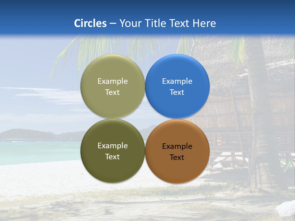 A Beach With A Hut And Palm Trees PowerPoint Template