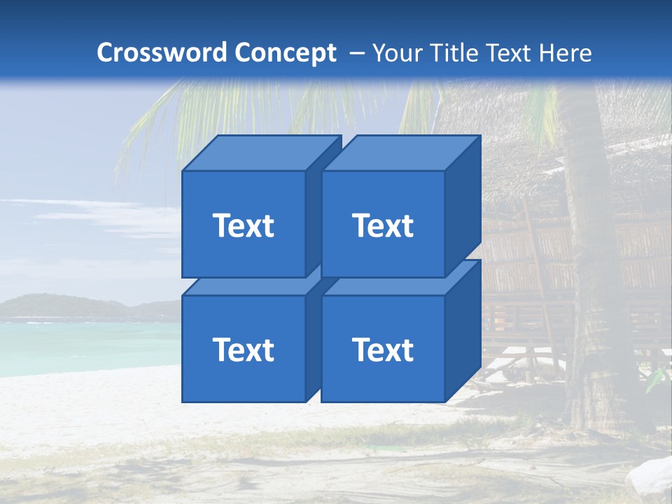 A Beach With A Hut And Palm Trees PowerPoint Template