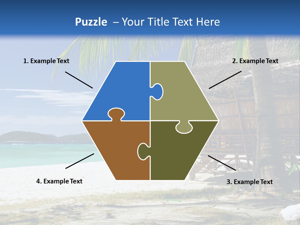 A Beach With A Hut And Palm Trees PowerPoint Template