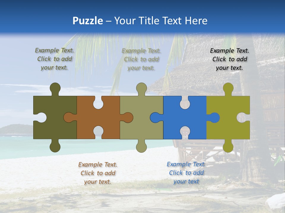 A Beach With A Hut And Palm Trees PowerPoint Template