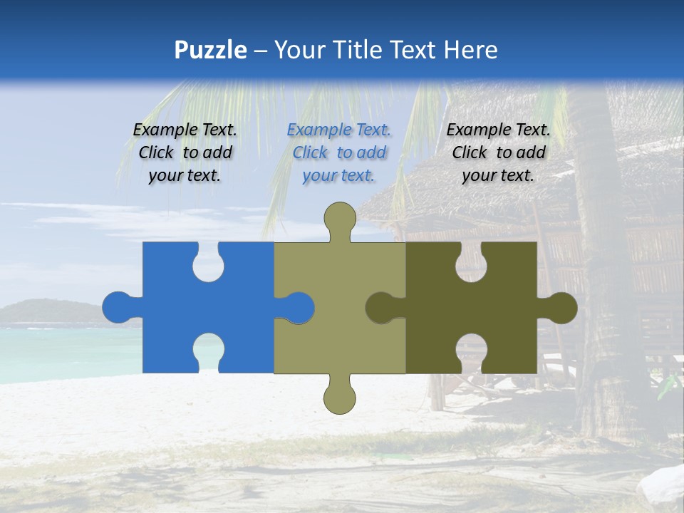 A Beach With A Hut And Palm Trees PowerPoint Template