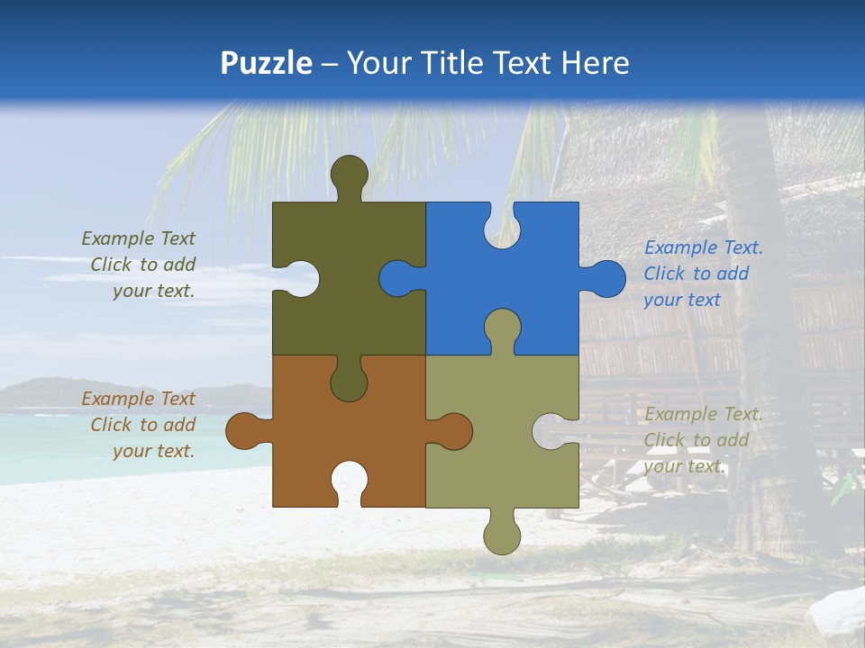 A Beach With A Hut And Palm Trees PowerPoint Template