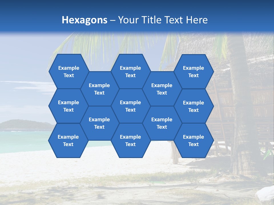 A Beach With A Hut And Palm Trees PowerPoint Template