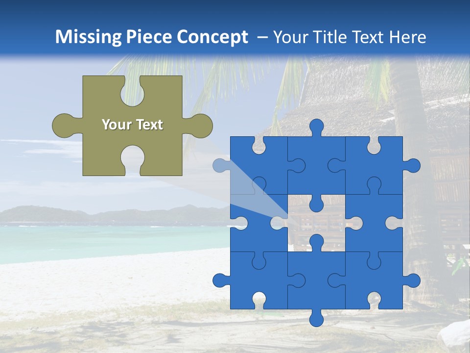 A Beach With A Hut And Palm Trees PowerPoint Template