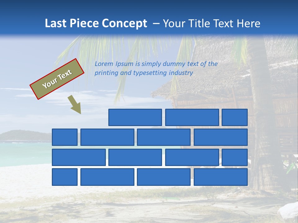 A Beach With A Hut And Palm Trees PowerPoint Template