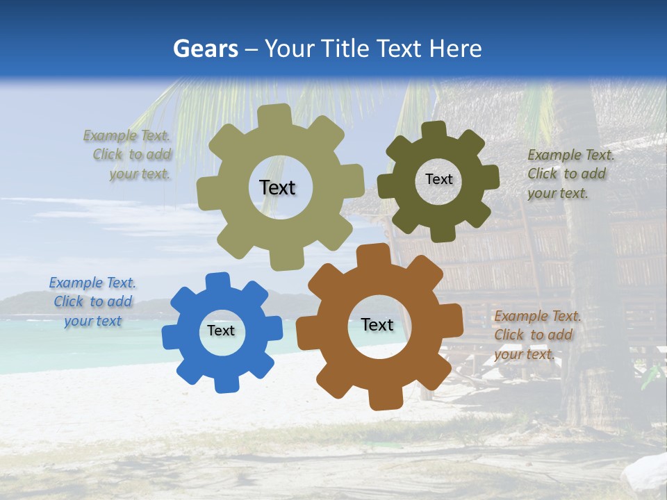 A Beach With A Hut And Palm Trees PowerPoint Template