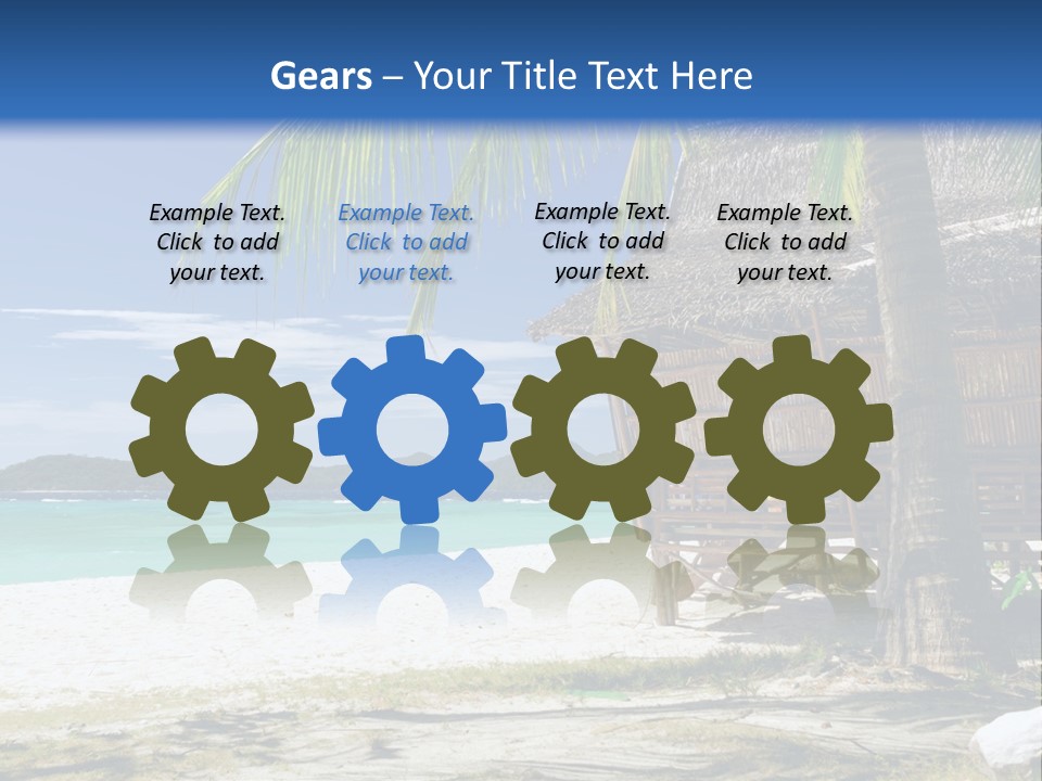 A Beach With A Hut And Palm Trees PowerPoint Template