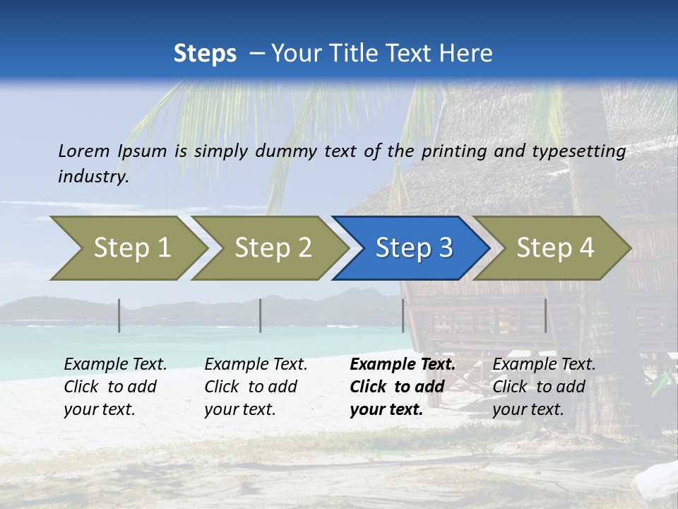 A Beach With A Hut And Palm Trees PowerPoint Template