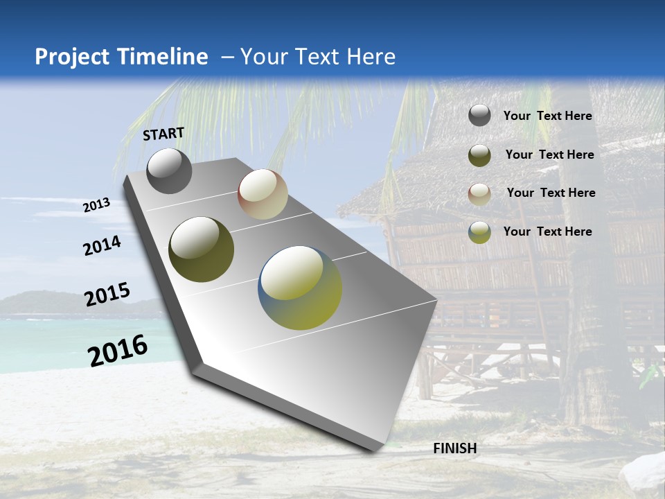 A Beach With A Hut And Palm Trees PowerPoint Template