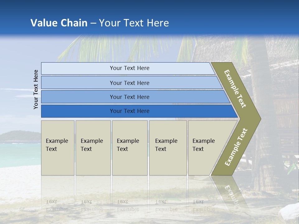 A Beach With A Hut And Palm Trees PowerPoint Template