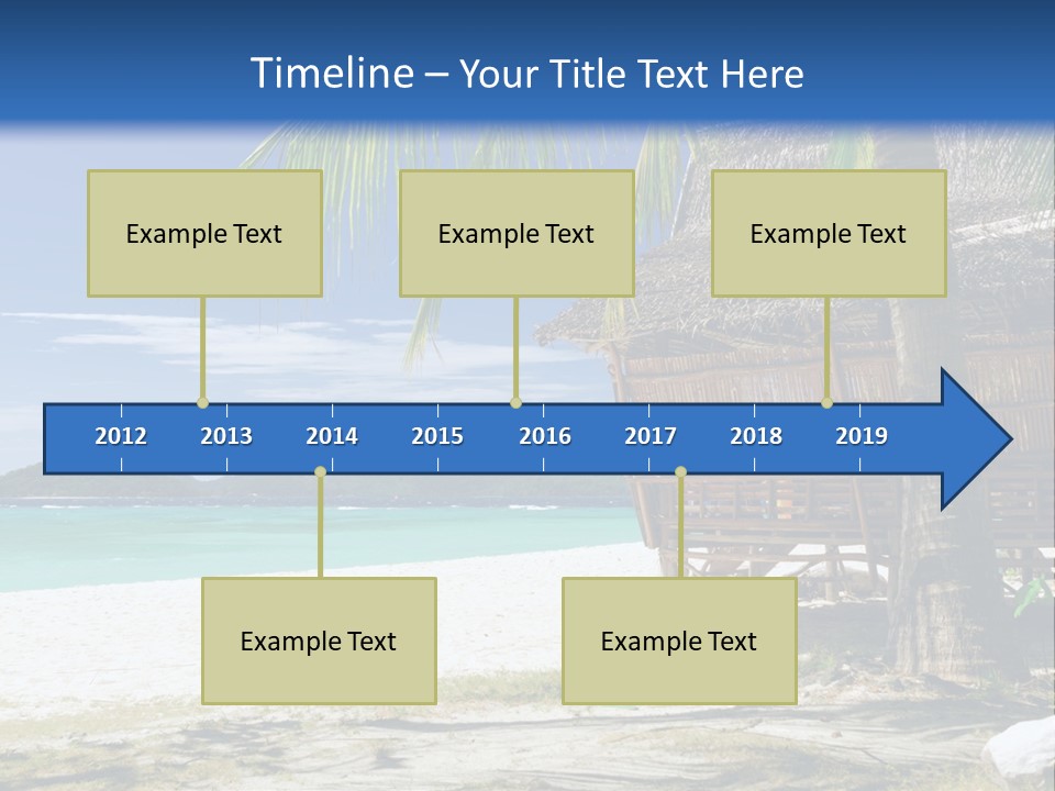 A Beach With A Hut And Palm Trees PowerPoint Template