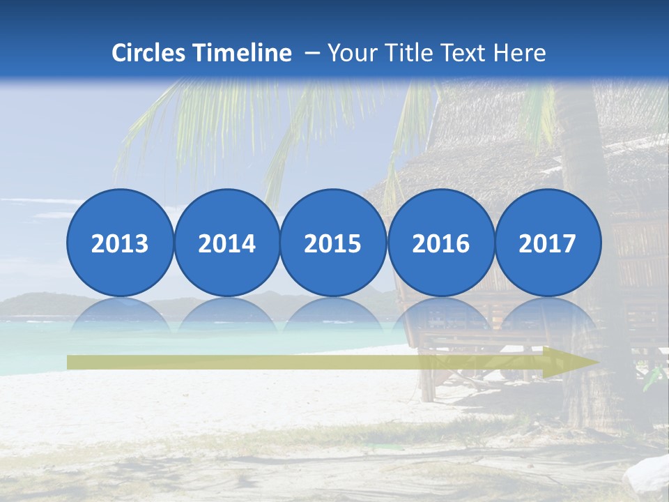 A Beach With A Hut And Palm Trees PowerPoint Template