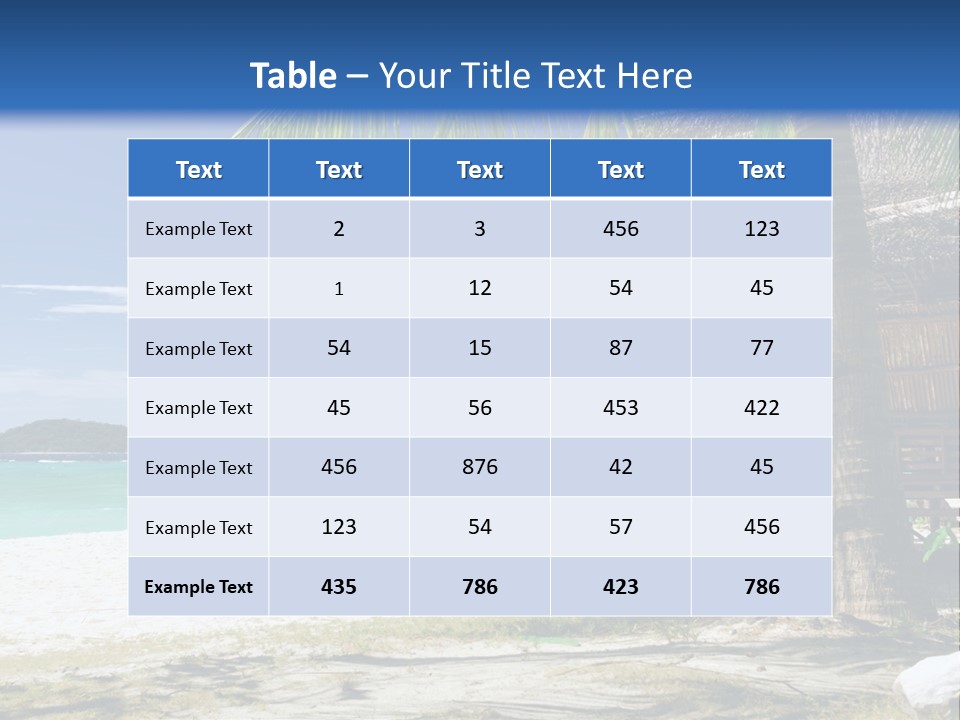 A Beach With A Hut And Palm Trees PowerPoint Template