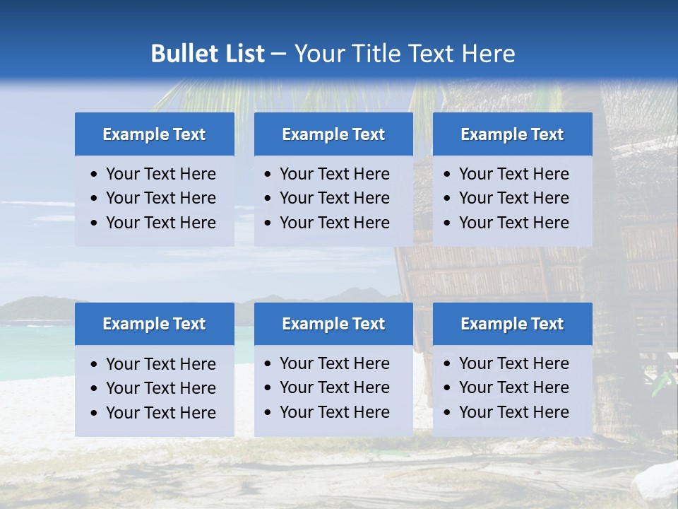 A Beach With A Hut And Palm Trees PowerPoint Template