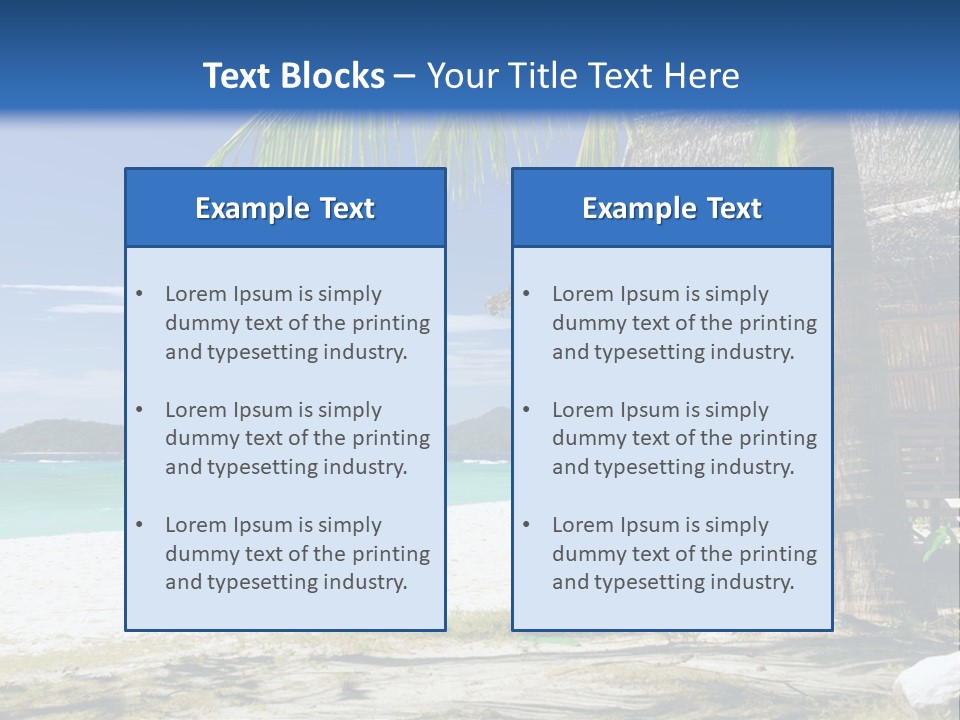 A Beach With A Hut And Palm Trees PowerPoint Template