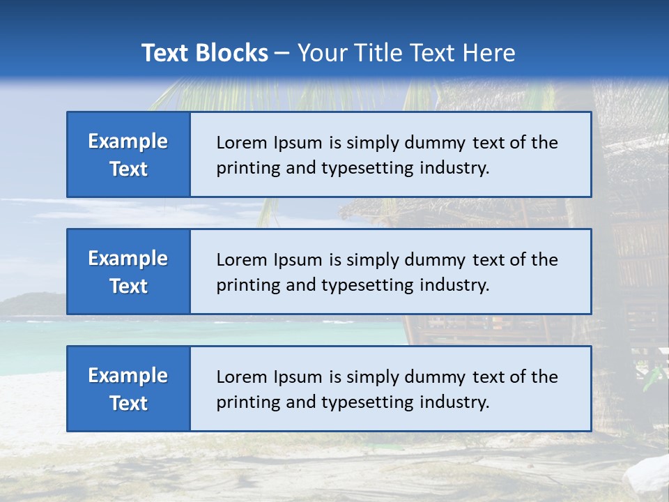 A Beach With A Hut And Palm Trees PowerPoint Template