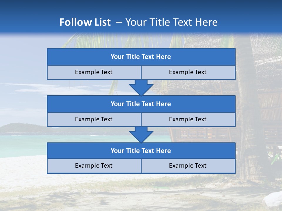 A Beach With A Hut And Palm Trees PowerPoint Template