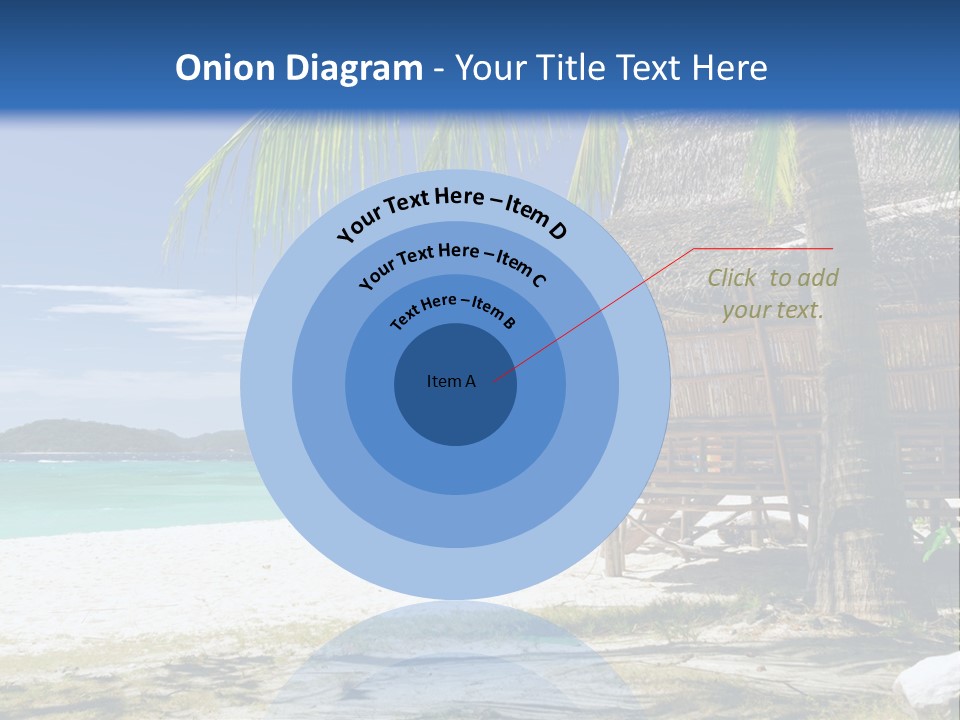 A Beach With A Hut And Palm Trees PowerPoint Template