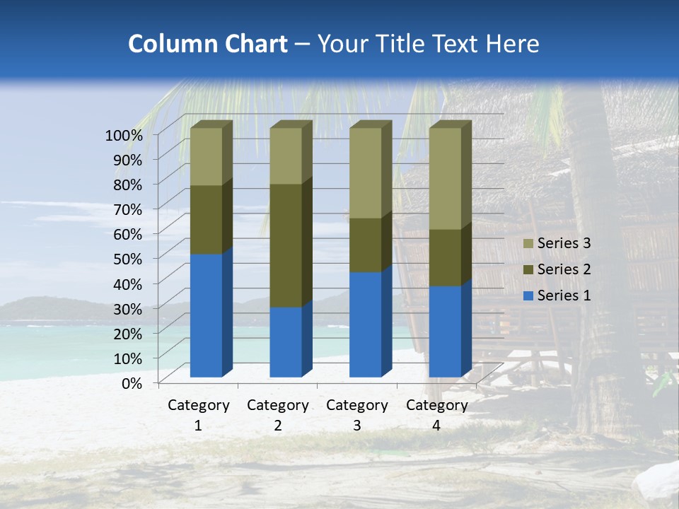 A Beach With A Hut And Palm Trees PowerPoint Template