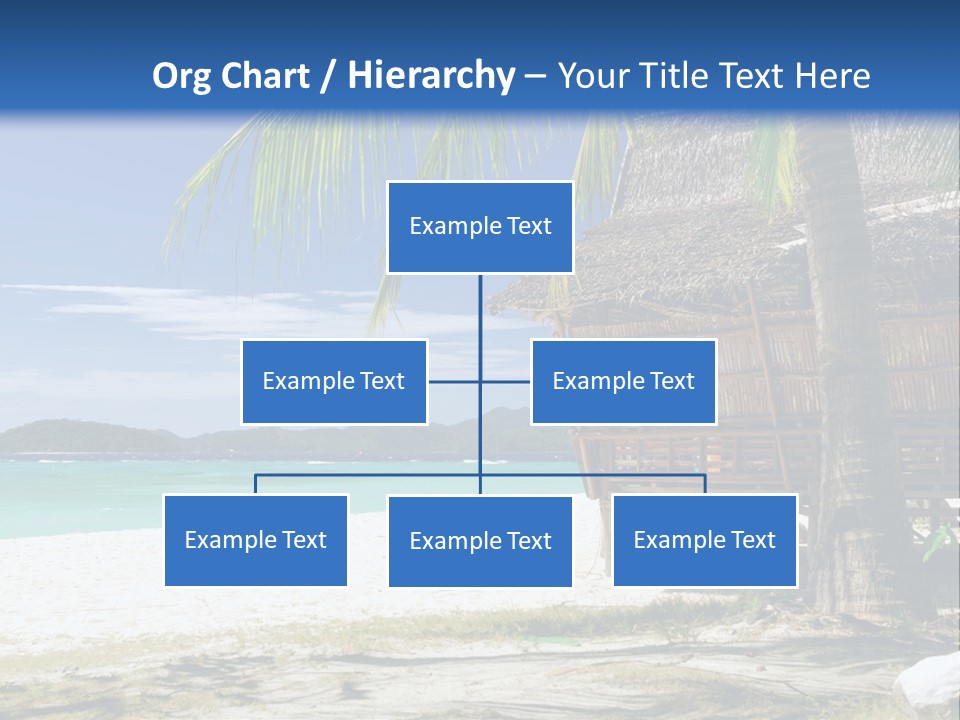 A Beach With A Hut And Palm Trees PowerPoint Template