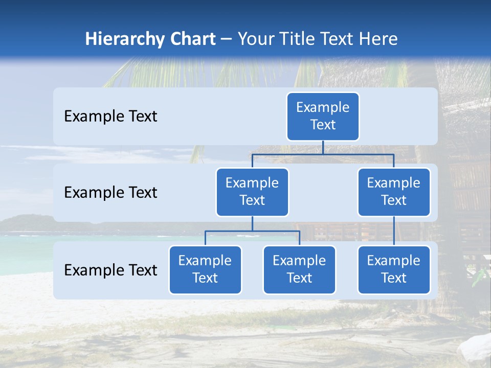 A Beach With A Hut And Palm Trees PowerPoint Template