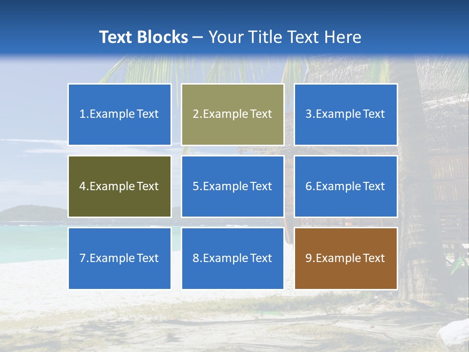 A Beach With A Hut And Palm Trees PowerPoint Template