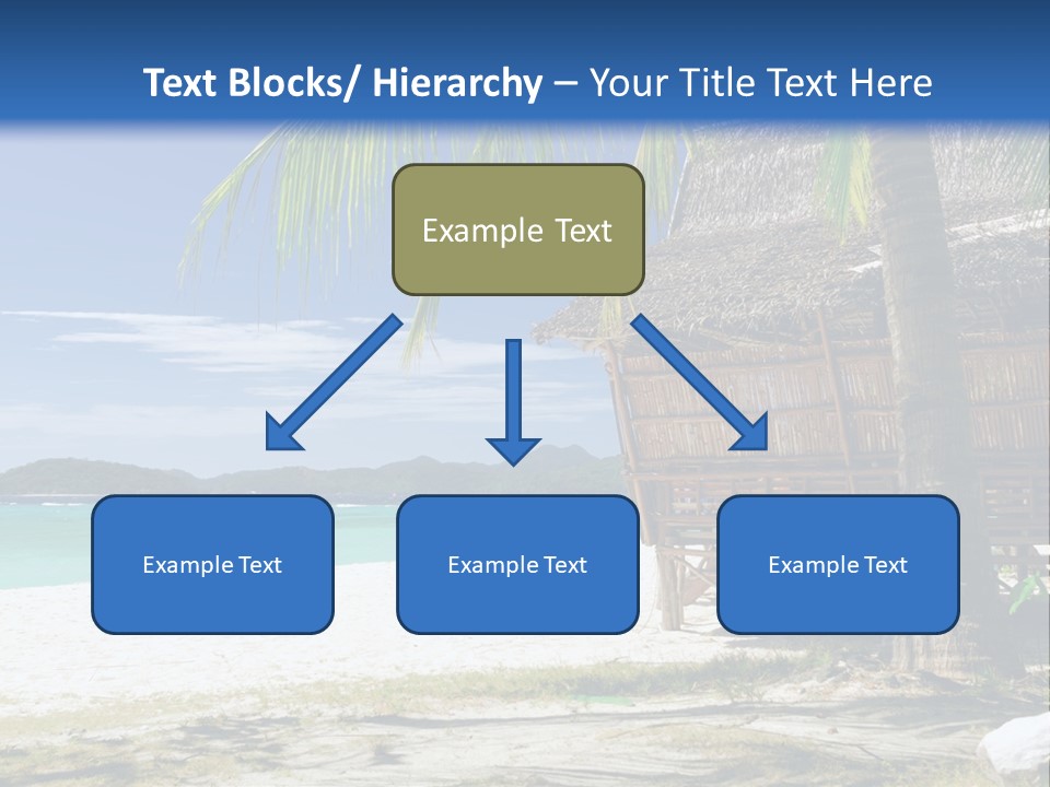 A Beach With A Hut And Palm Trees PowerPoint Template