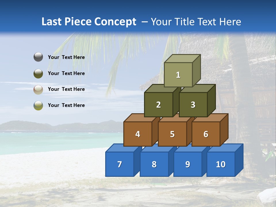 A Beach With A Hut And Palm Trees PowerPoint Template