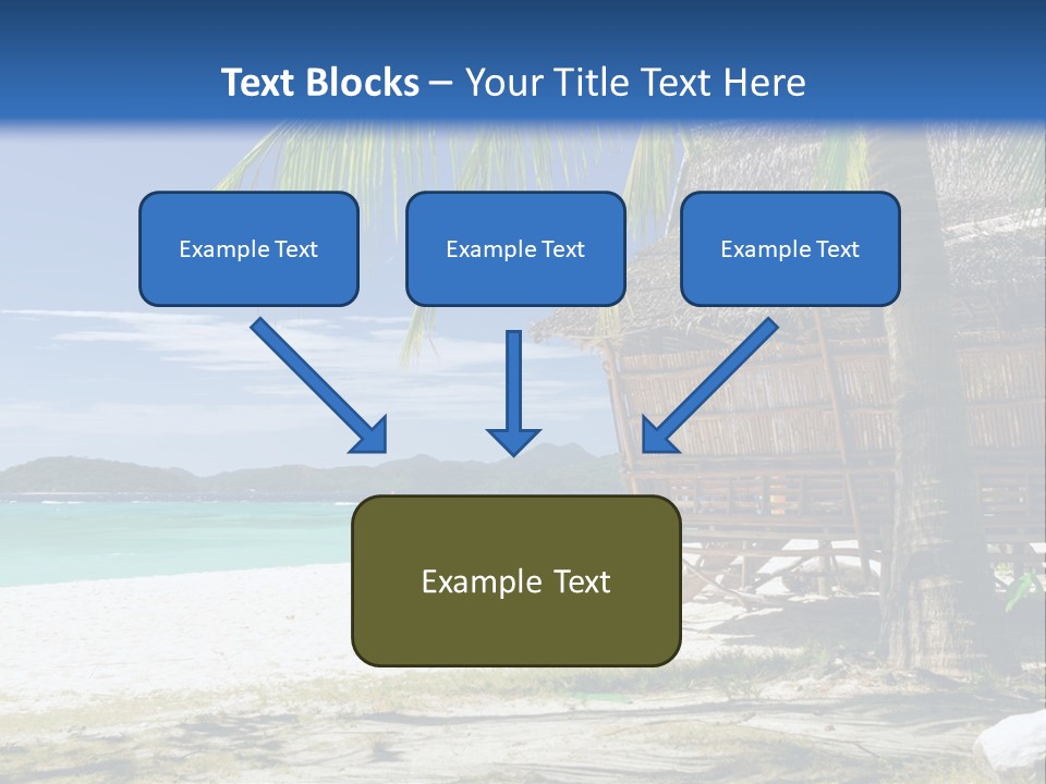 A Beach With A Hut And Palm Trees PowerPoint Template