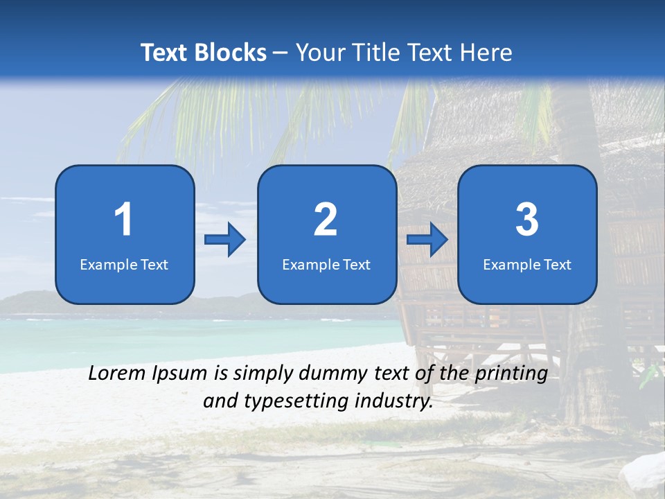 A Beach With A Hut And Palm Trees PowerPoint Template