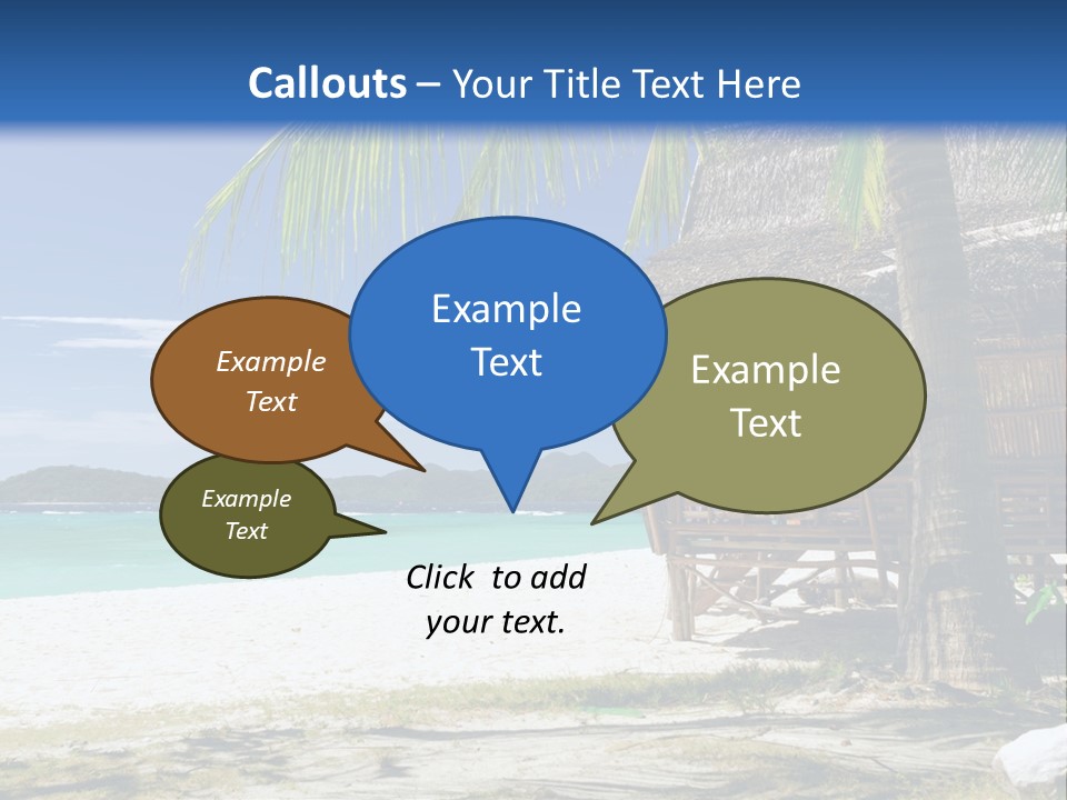 A Beach With A Hut And Palm Trees PowerPoint Template