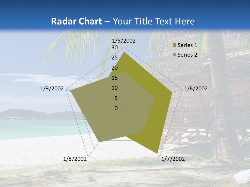 A Beach With A Hut And Palm Trees PowerPoint Template