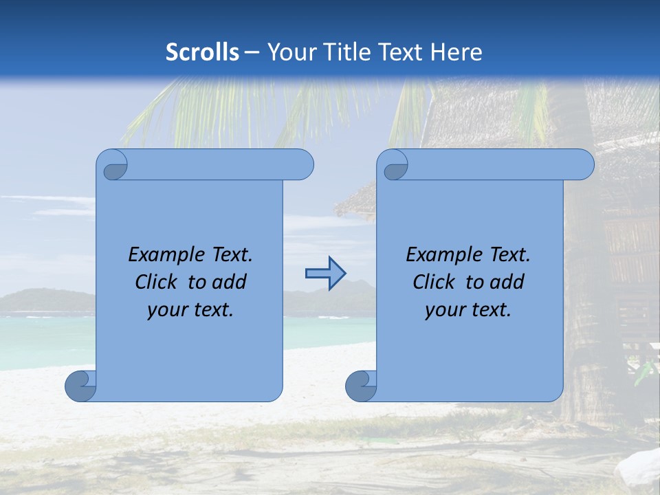 A Beach With A Hut And Palm Trees PowerPoint Template