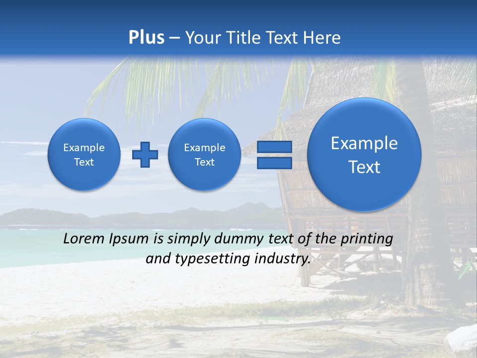 A Beach With A Hut And Palm Trees PowerPoint Template